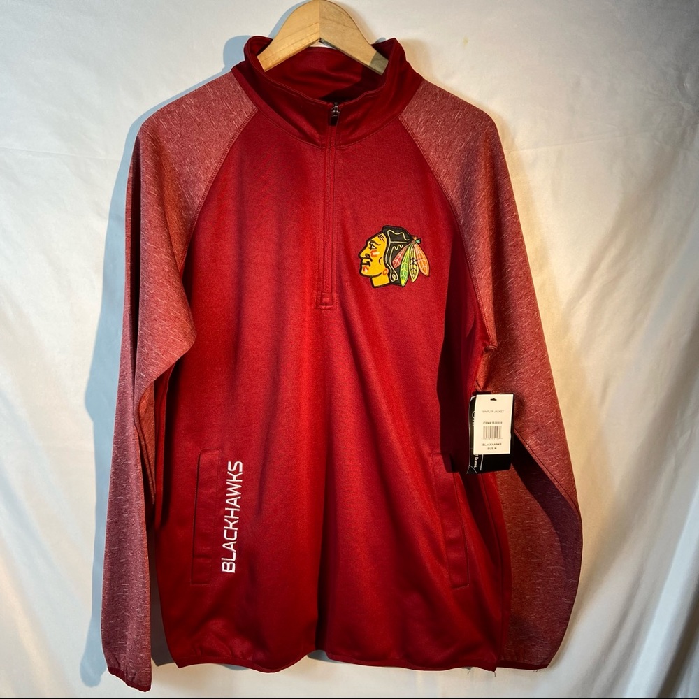 NHL Chicago Blackhawks Men's PLYR JACKT  1/4 Zip Pullover Sz L Large NWT